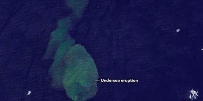 Satélites de la NASA revelan actividad volcánica en “Sharkcano”