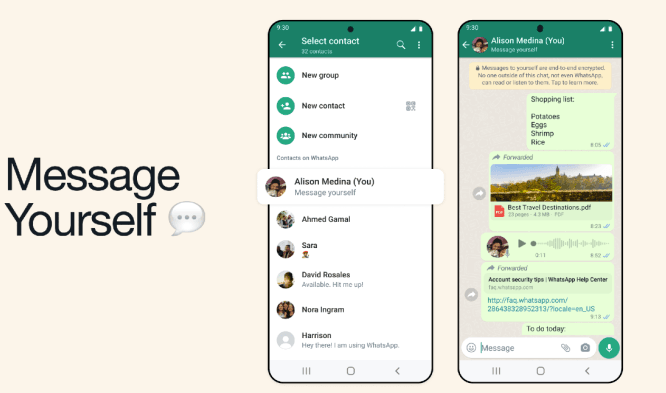 WhatsApp activa la función «Message Yourself»
