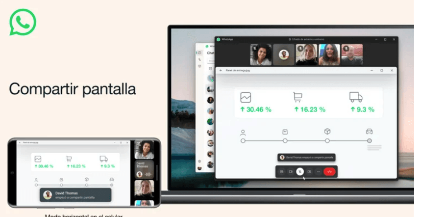 WhatsApp lanza función para compartir pantalla y usar el modo horizontal en videollamada