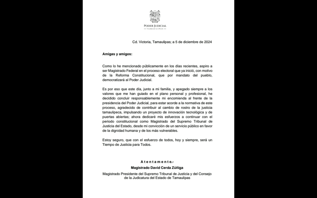 Dimite Cerda Zuñiga a presidencia del STJ