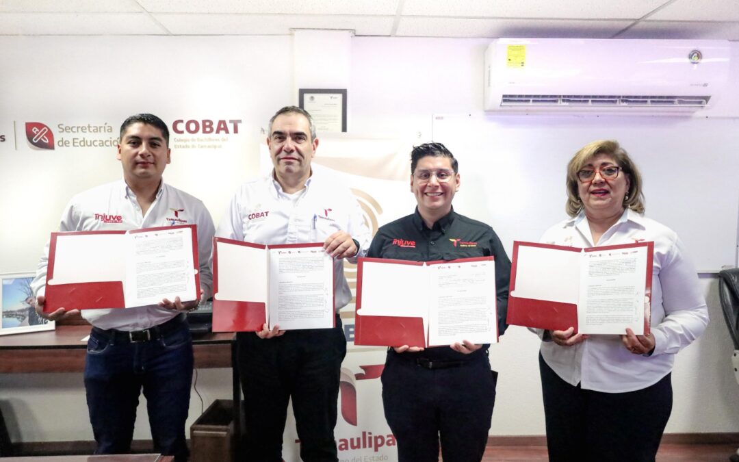 Firman INJUVE y Colegio de Bachilleres del Estado de Tamaulipas convenio de colaboración de servicio social y prácticas profesionales
